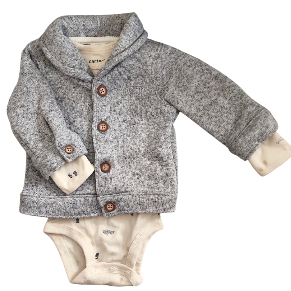 Carter's Heather Gray Cardigan Blazer with Cream Onesie - NWT